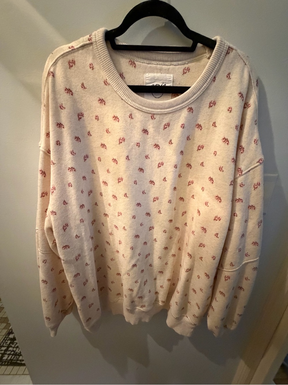 aerie Blush Pink Floral Scoopneck Sweater